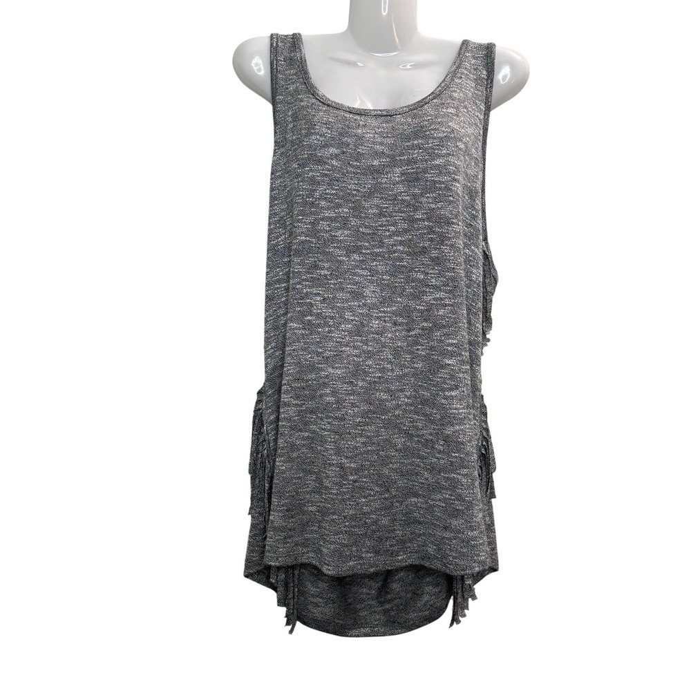ROCK & REPUBLIC LARGE Sleeveless Fringe tank Top Tunic Gray Soft Sleeveless